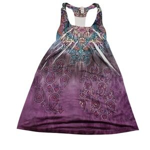 S Twelve Boho Paisley Rhinestone Racerback Tank Dress‎ Purple M
